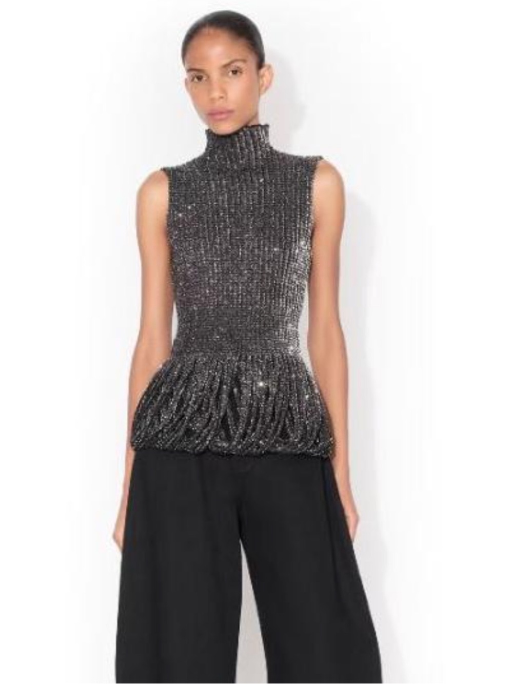 $3000 Alaia Sleeveless Sparkle Peplum Top - Black